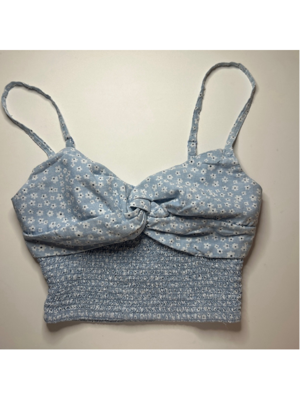 Women's American Eagle Blue & White Floral Smocked Crop Top XS